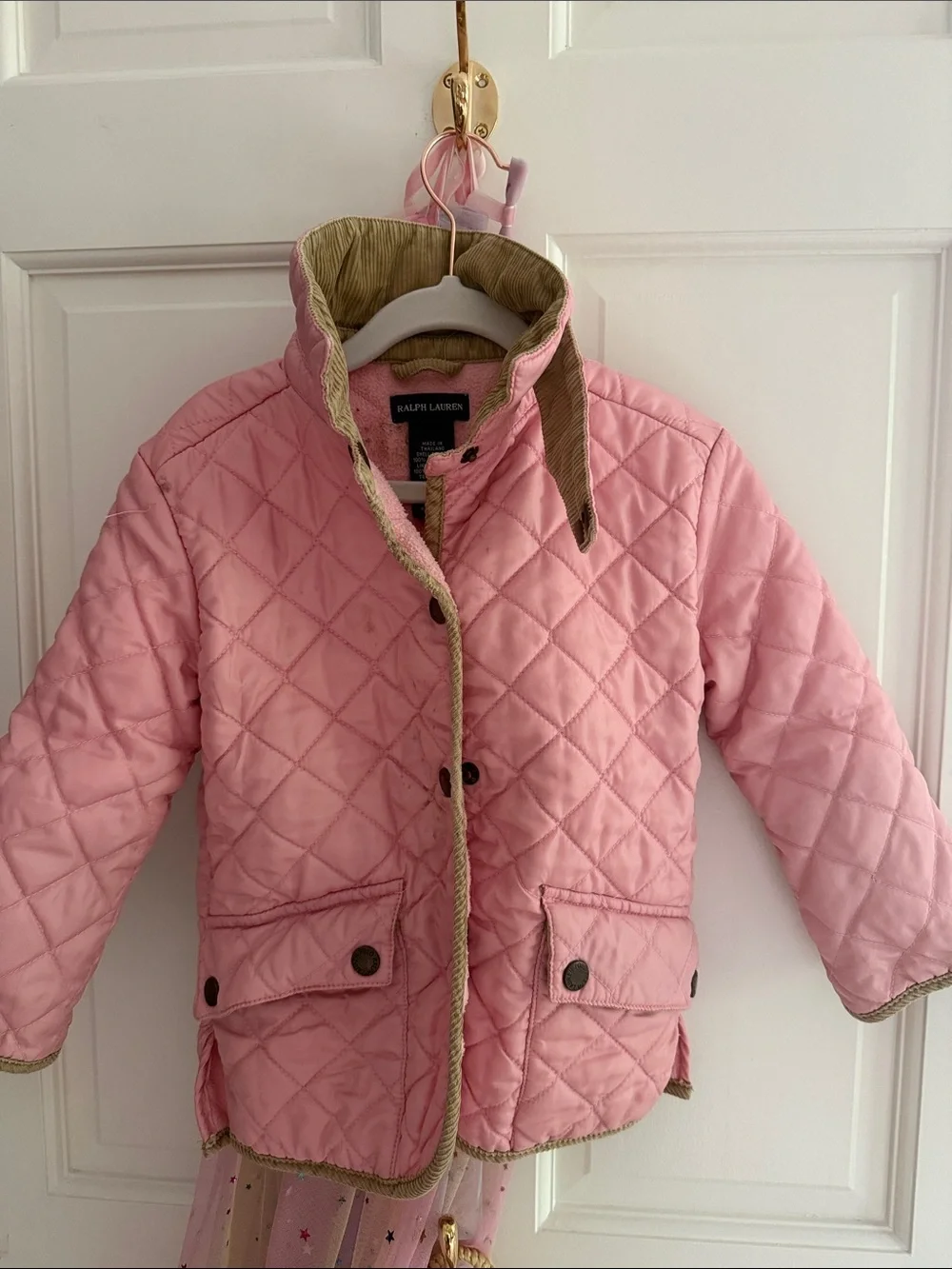 Ralph Lauren Pink Quilted Barn Jacket with Corduroy Trim 2T